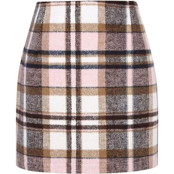 Womens High Waist Plaid Skirt Pink - Picture 1 of 6